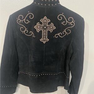 Scully Black Leather Jacket with Embellished Cross
